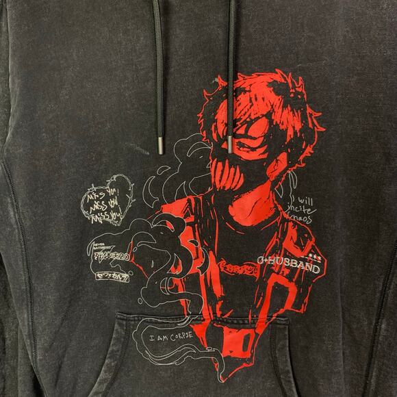 Authentic Corpse Husband Miss You I Am Corpse Pullover Acid Wash Black Hoodie L - Picture 3 of 10